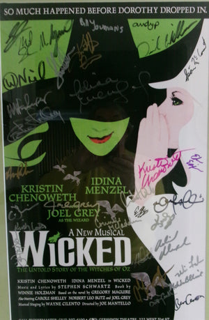 WICKED Broadway Windowcard Poster (2003 Original Broadway Cast) signed by Idina Menzel, Kristin Chenoweth, Joel Grey, Norbert Leo Butz & other OBC members